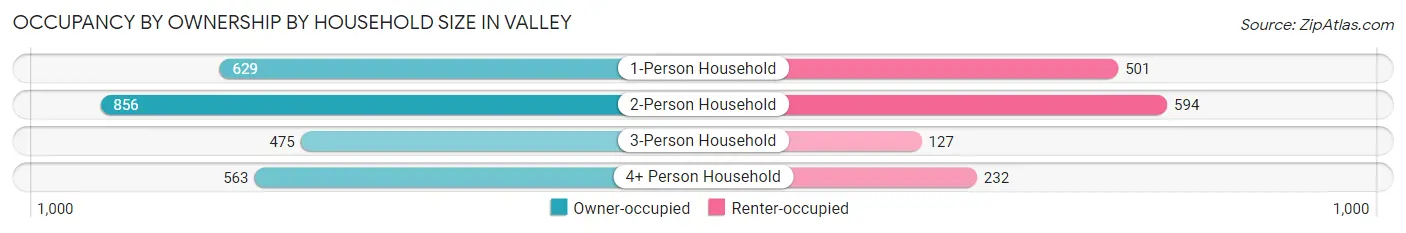 Occupancy by Ownership by Household Size in Valley