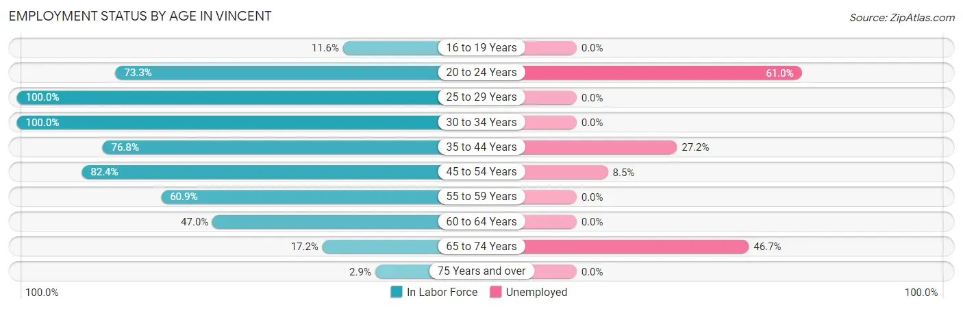 Employment Status by Age in Vincent