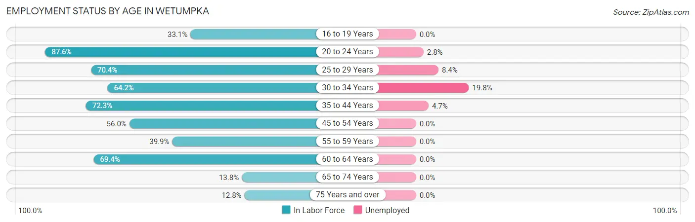 Employment Status by Age in Wetumpka