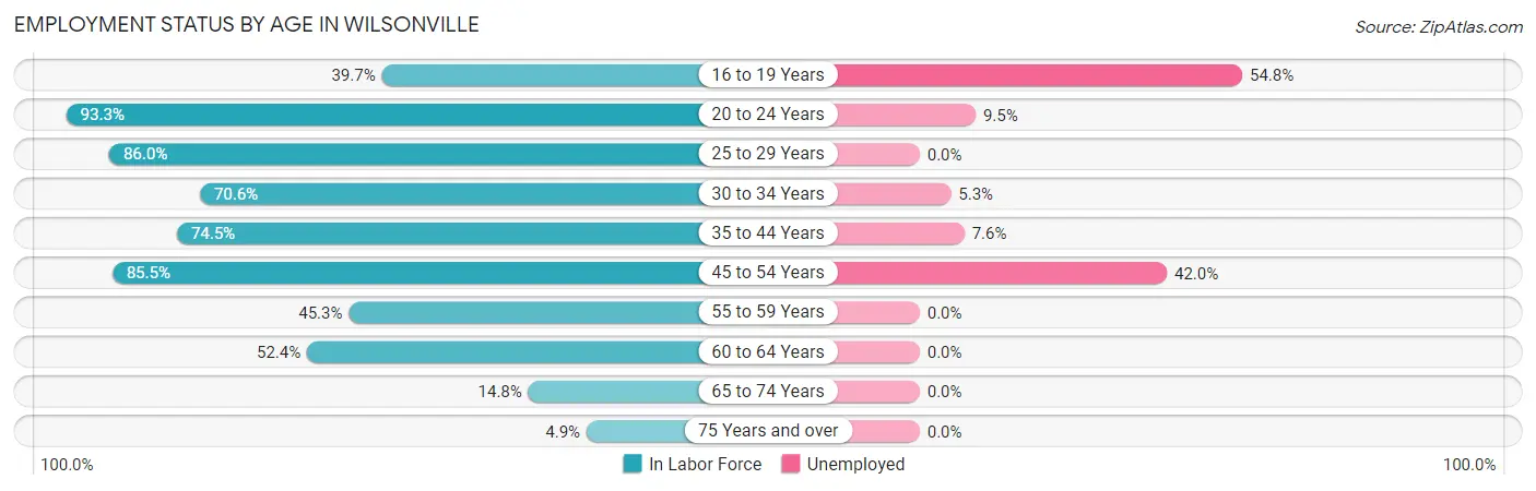 Employment Status by Age in Wilsonville