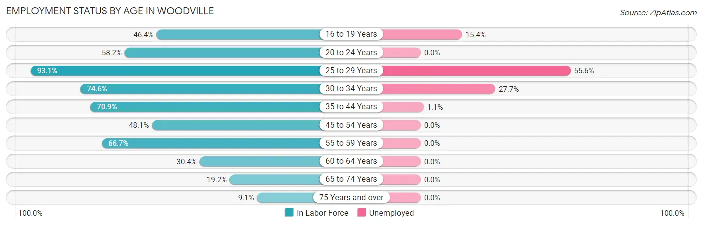 Employment Status by Age in Woodville