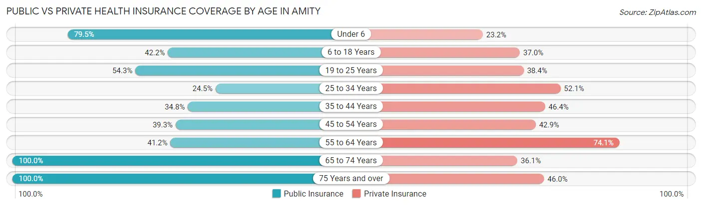 Public vs Private Health Insurance Coverage by Age in Amity