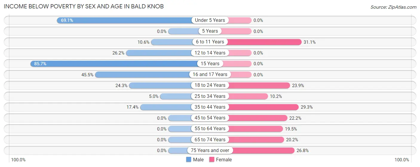 Income Below Poverty by Sex and Age in Bald Knob