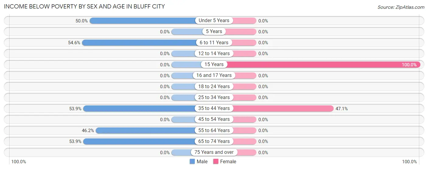 Income Below Poverty by Sex and Age in Bluff City