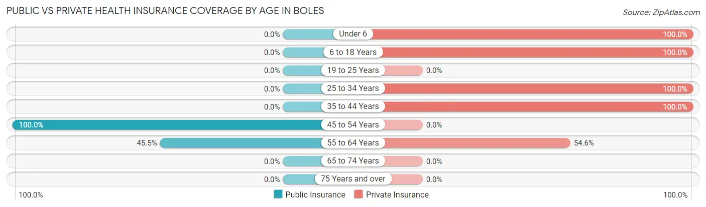 Public vs Private Health Insurance Coverage by Age in Boles