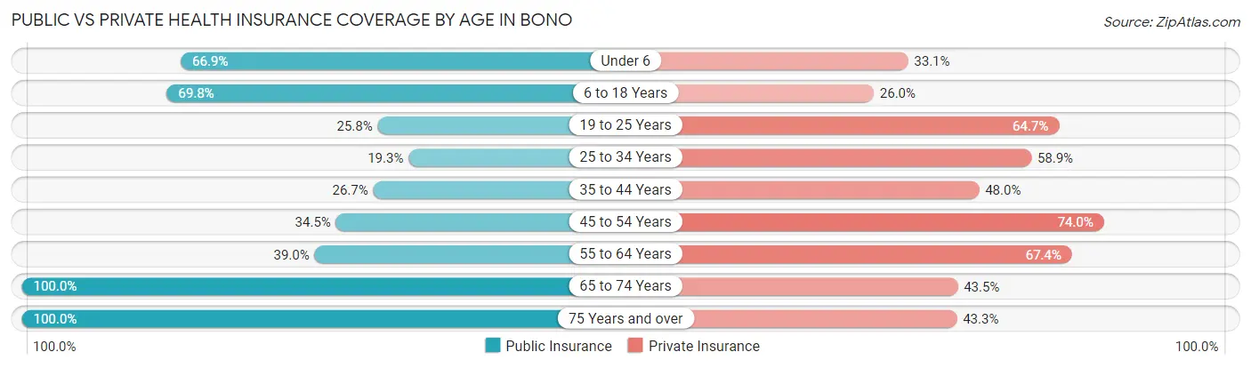 Public vs Private Health Insurance Coverage by Age in Bono