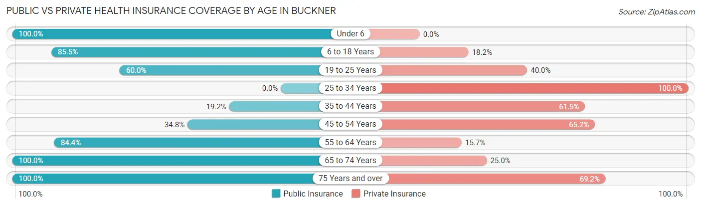 Public vs Private Health Insurance Coverage by Age in Buckner