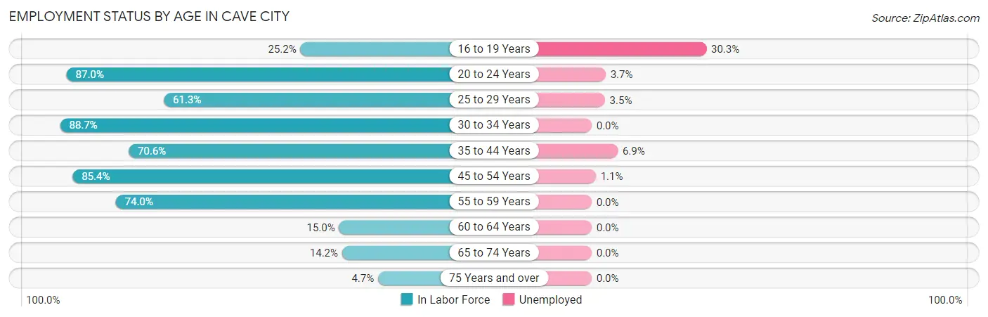 Employment Status by Age in Cave City