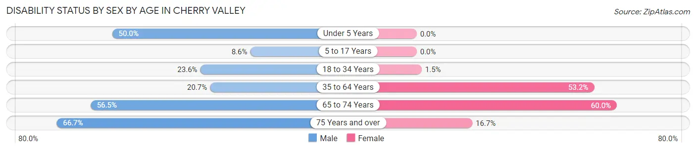 Disability Status by Sex by Age in Cherry Valley