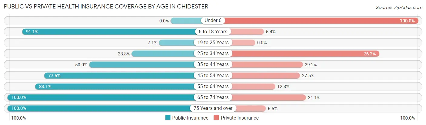 Public vs Private Health Insurance Coverage by Age in Chidester