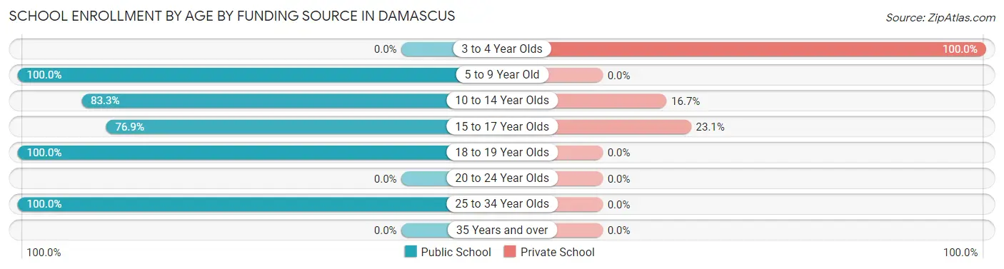 School Enrollment by Age by Funding Source in Damascus