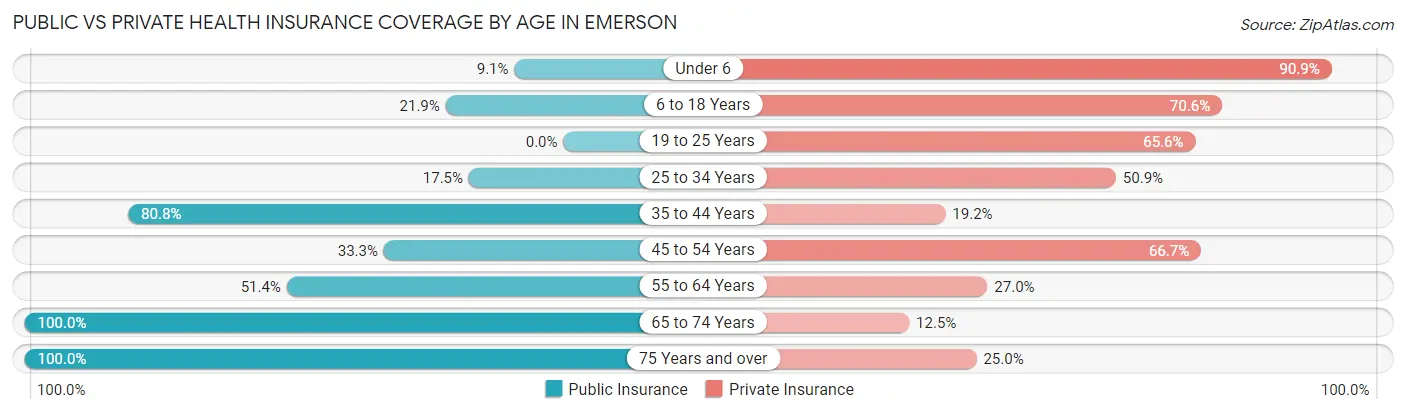 Public vs Private Health Insurance Coverage by Age in Emerson