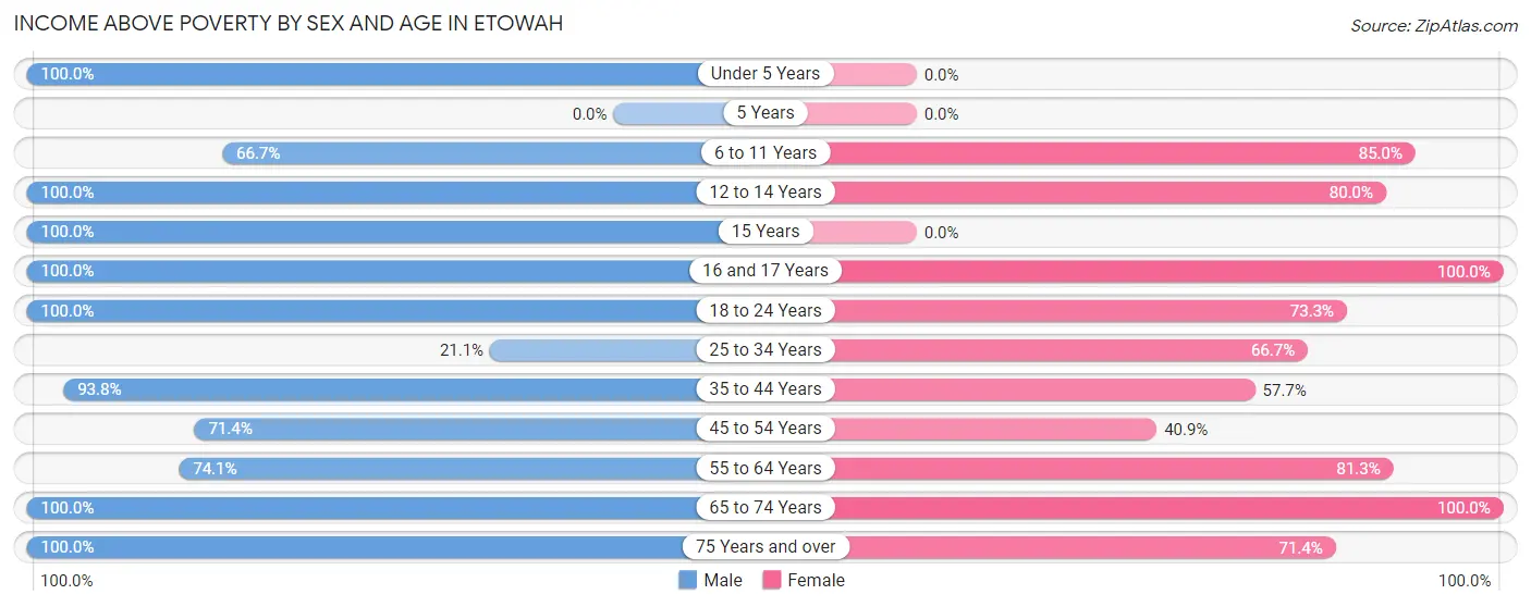 Income Above Poverty by Sex and Age in Etowah