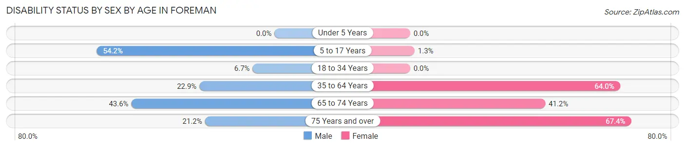 Disability Status by Sex by Age in Foreman
