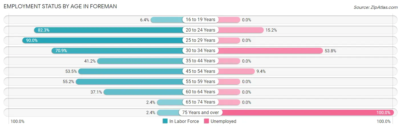 Employment Status by Age in Foreman