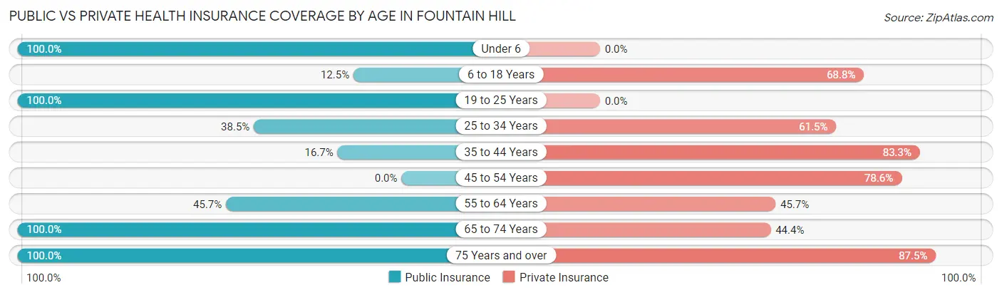 Public vs Private Health Insurance Coverage by Age in Fountain Hill