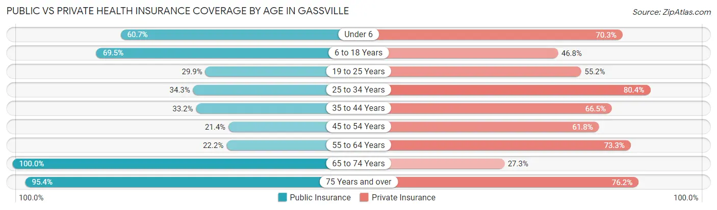 Public vs Private Health Insurance Coverage by Age in Gassville