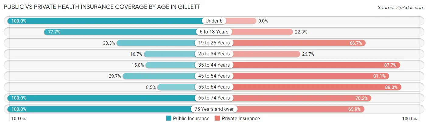 Public vs Private Health Insurance Coverage by Age in Gillett