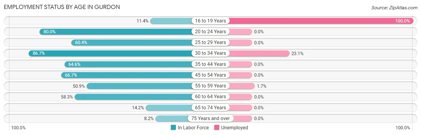 Employment Status by Age in Gurdon