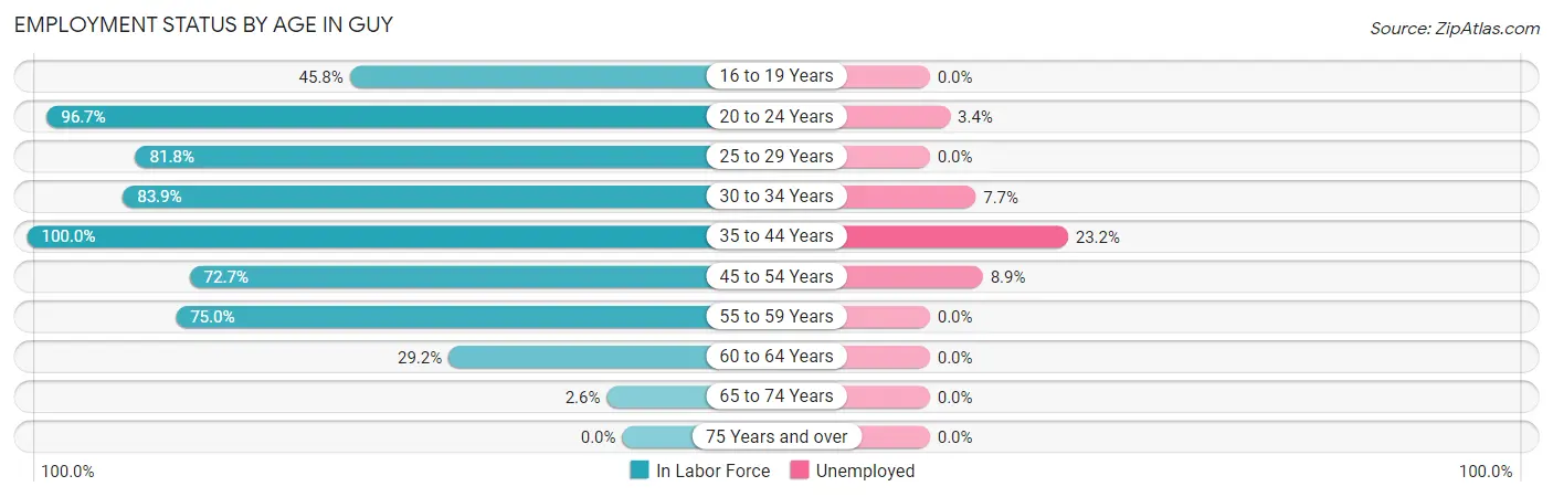 Employment Status by Age in Guy