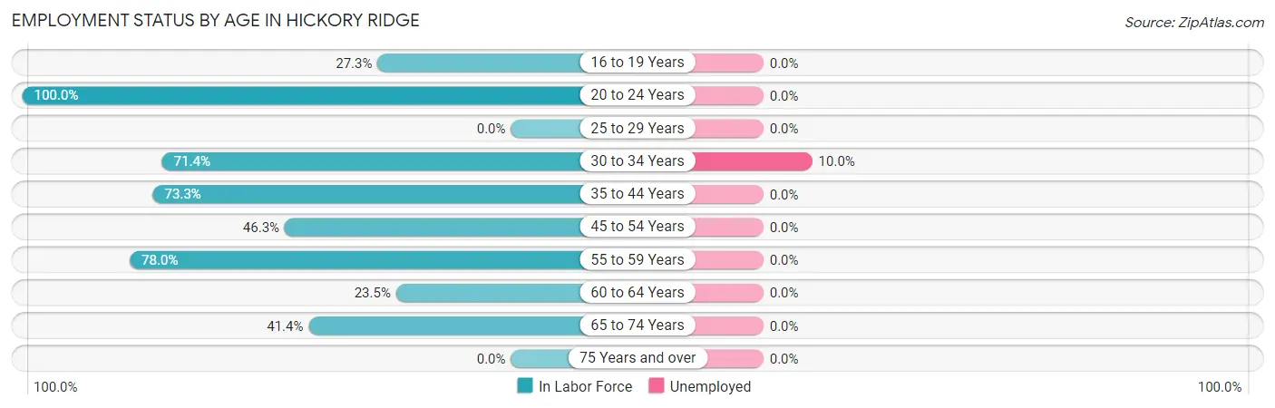 Employment Status by Age in Hickory Ridge