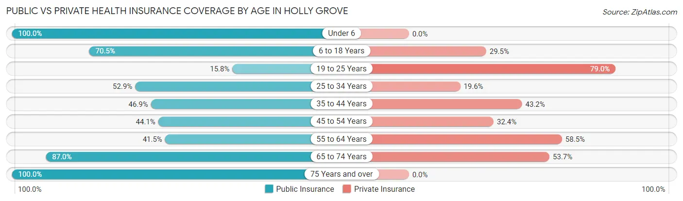 Public vs Private Health Insurance Coverage by Age in Holly Grove
