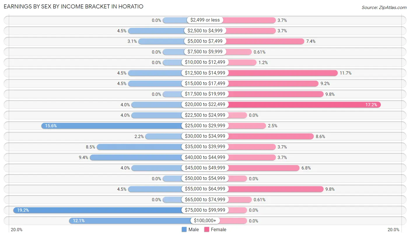 Earnings by Sex by Income Bracket in Horatio