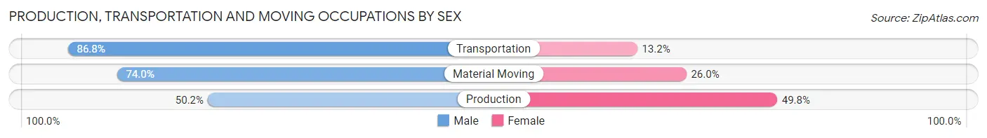 Production, Transportation and Moving Occupations by Sex in Hot Springs