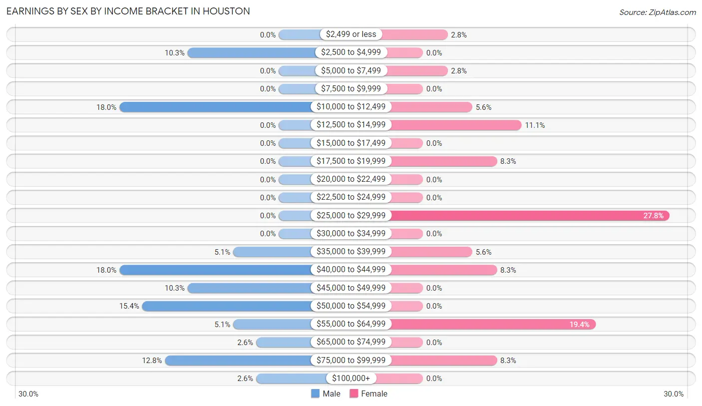 Earnings by Sex by Income Bracket in Houston