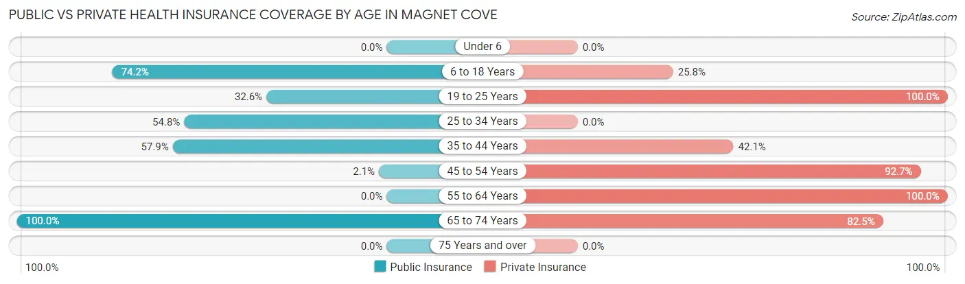 Public vs Private Health Insurance Coverage by Age in Magnet Cove