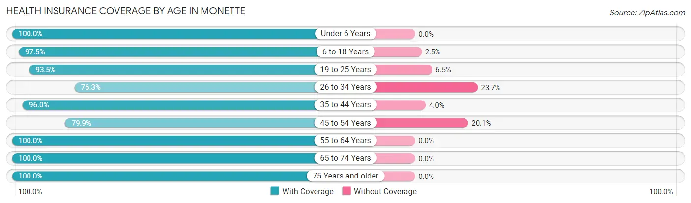 Health Insurance Coverage by Age in Monette