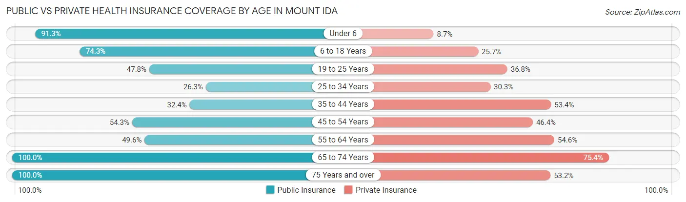 Public vs Private Health Insurance Coverage by Age in Mount Ida