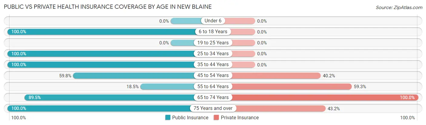 Public vs Private Health Insurance Coverage by Age in New Blaine