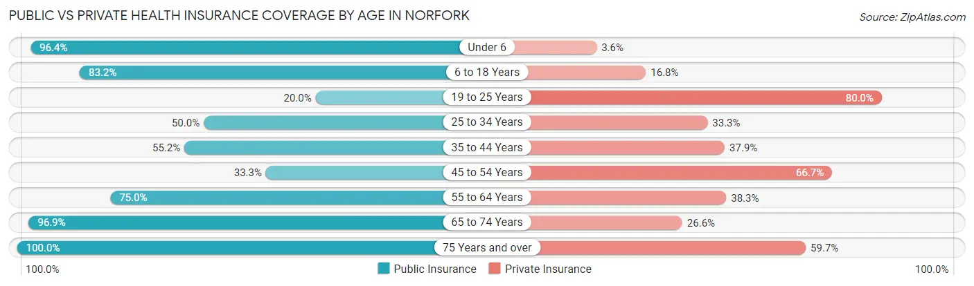Public vs Private Health Insurance Coverage by Age in Norfork