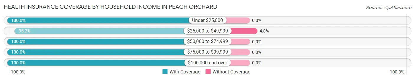 Health Insurance Coverage by Household Income in Peach Orchard