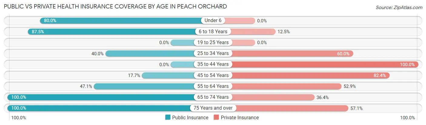 Public vs Private Health Insurance Coverage by Age in Peach Orchard