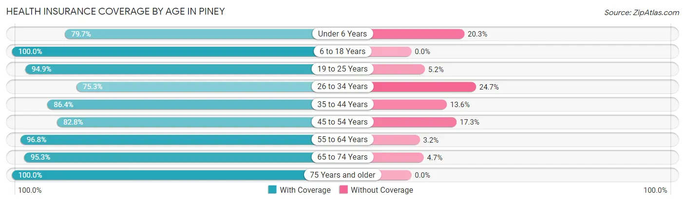 Health Insurance Coverage by Age in Piney