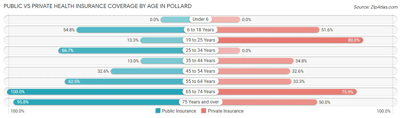Public vs Private Health Insurance Coverage by Age in Pollard