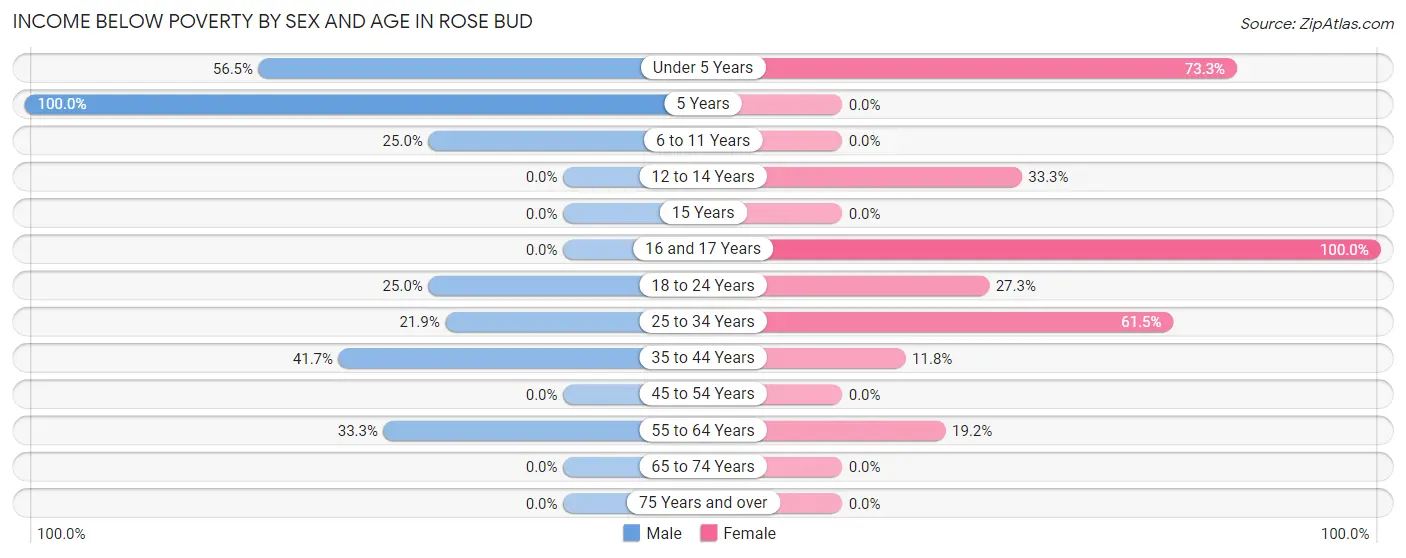 Income Below Poverty by Sex and Age in Rose Bud