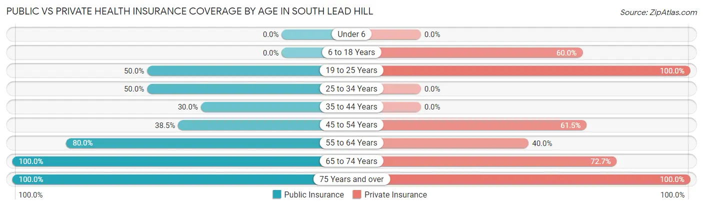 Public vs Private Health Insurance Coverage by Age in South Lead Hill