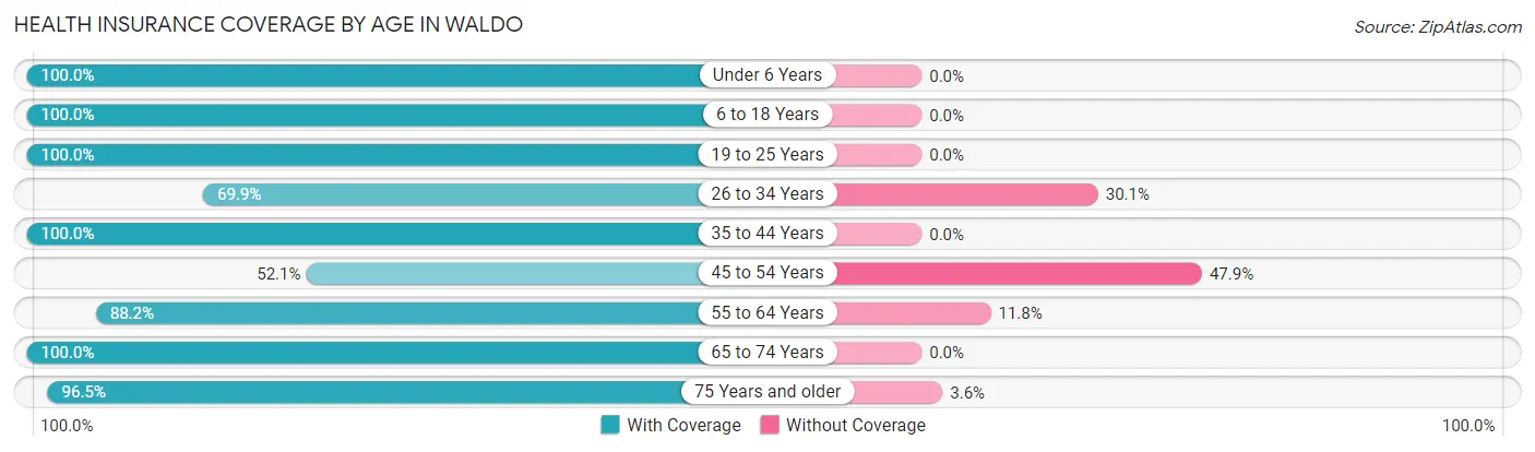 Health Insurance Coverage by Age in Waldo