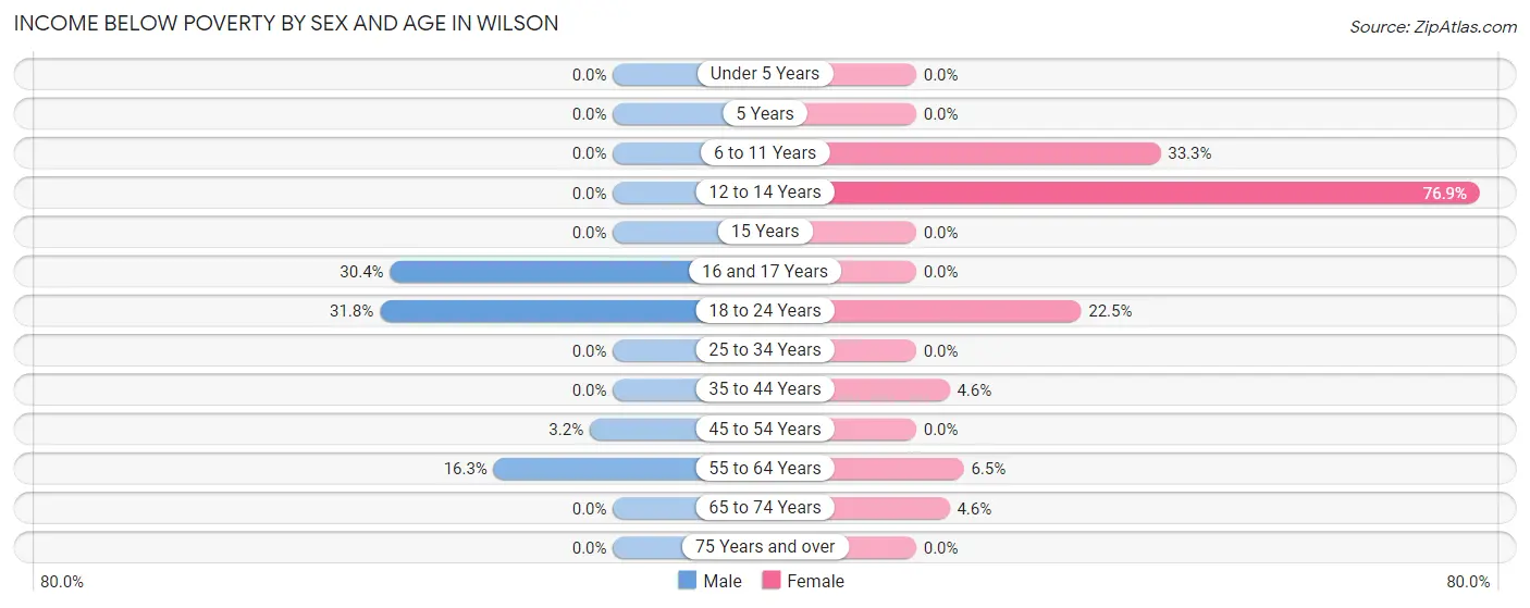 Income Below Poverty by Sex and Age in Wilson