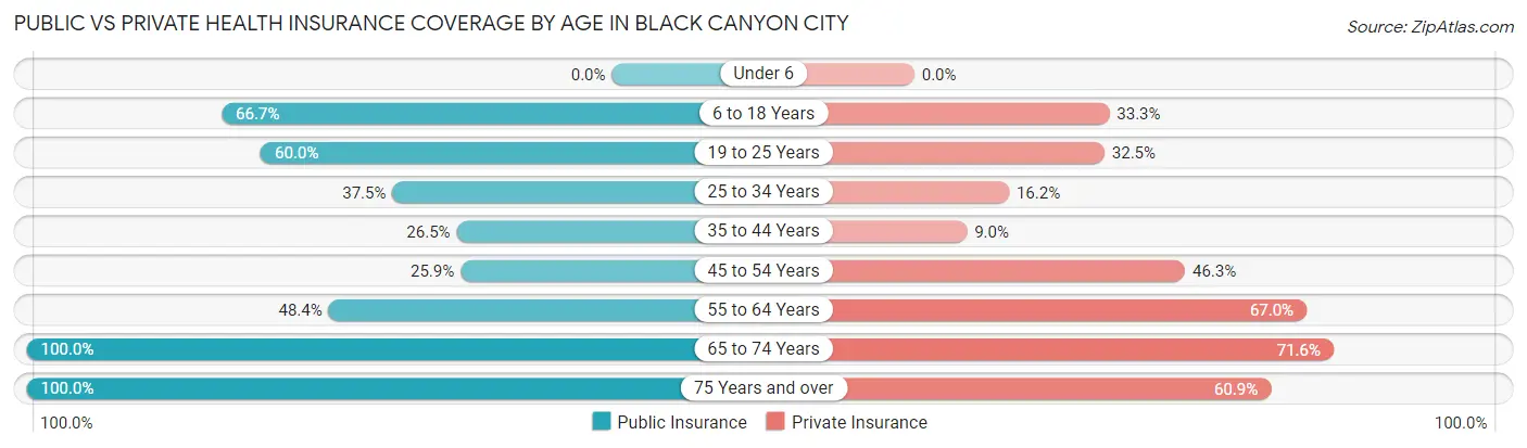 Public vs Private Health Insurance Coverage by Age in Black Canyon City