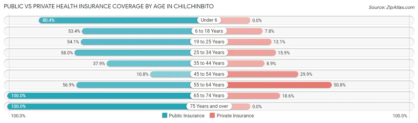 Public vs Private Health Insurance Coverage by Age in Chilchinbito