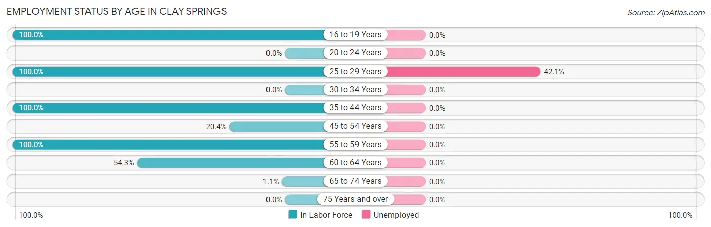 Employment Status by Age in Clay Springs