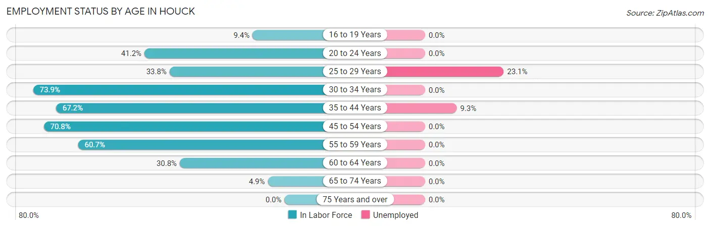 Employment Status by Age in Houck