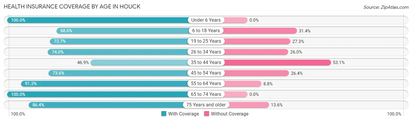 Health Insurance Coverage by Age in Houck