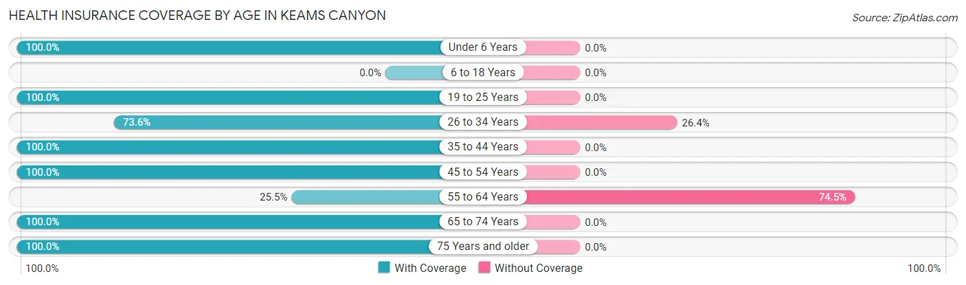 Health Insurance Coverage by Age in Keams Canyon