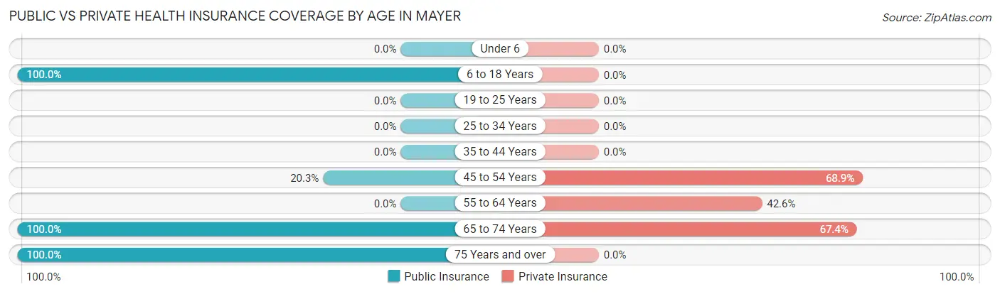 Public vs Private Health Insurance Coverage by Age in Mayer
