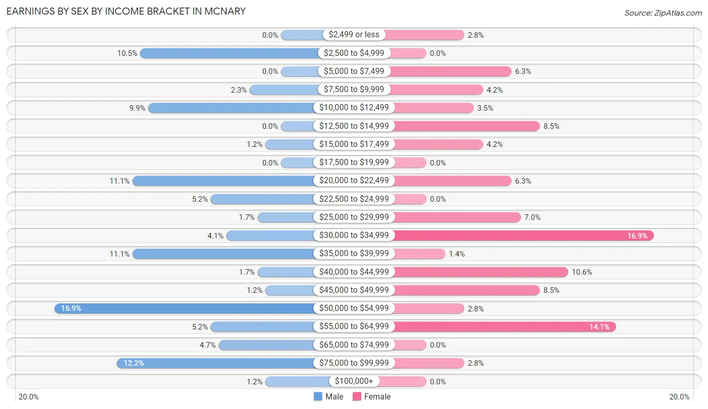 Earnings by Sex by Income Bracket in Mcnary